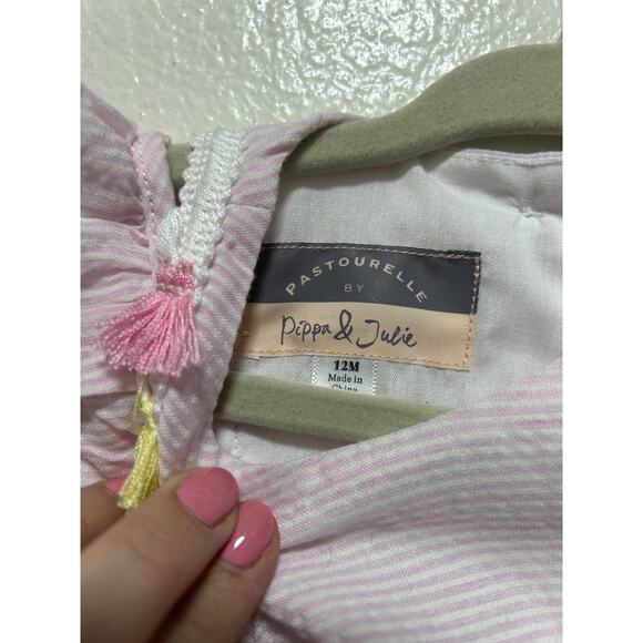 NWT Pippa & Julie Soft Pink Seersucker Colorful Tassels Nordstrom Size 12 Months - Picture 2 of 5